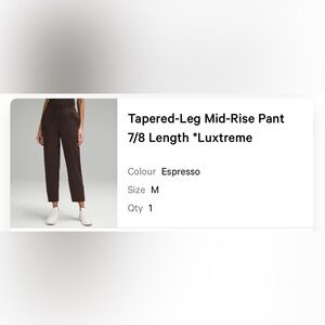 Lululemon Tapered-Leg Mid-Rise Pant 7/8 Length (Luxstreme)